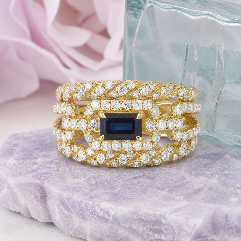R1747 - 14K Yellow Gold Emerald, Ruby & Sapphire Cocktail Ring