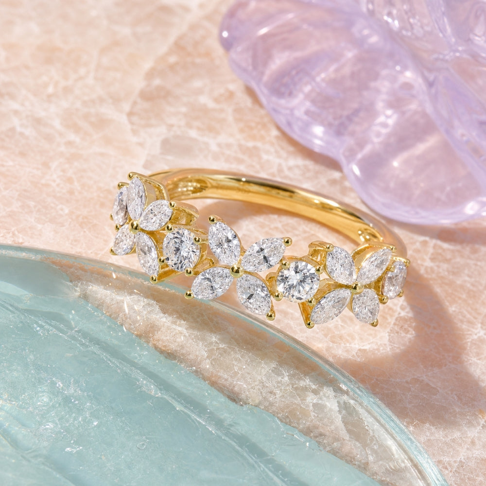 R1750 - 14K Gold Diamond Flower Ring