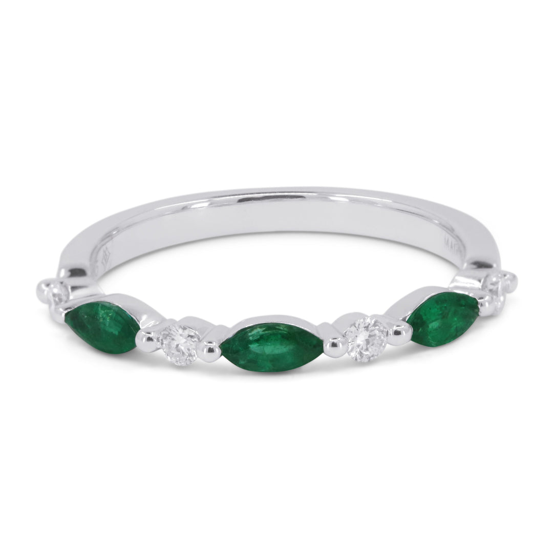 Beautiful Hand Crafted 14K White Gold 3X5MM Emerald And Diamond Arianna Collection Ring