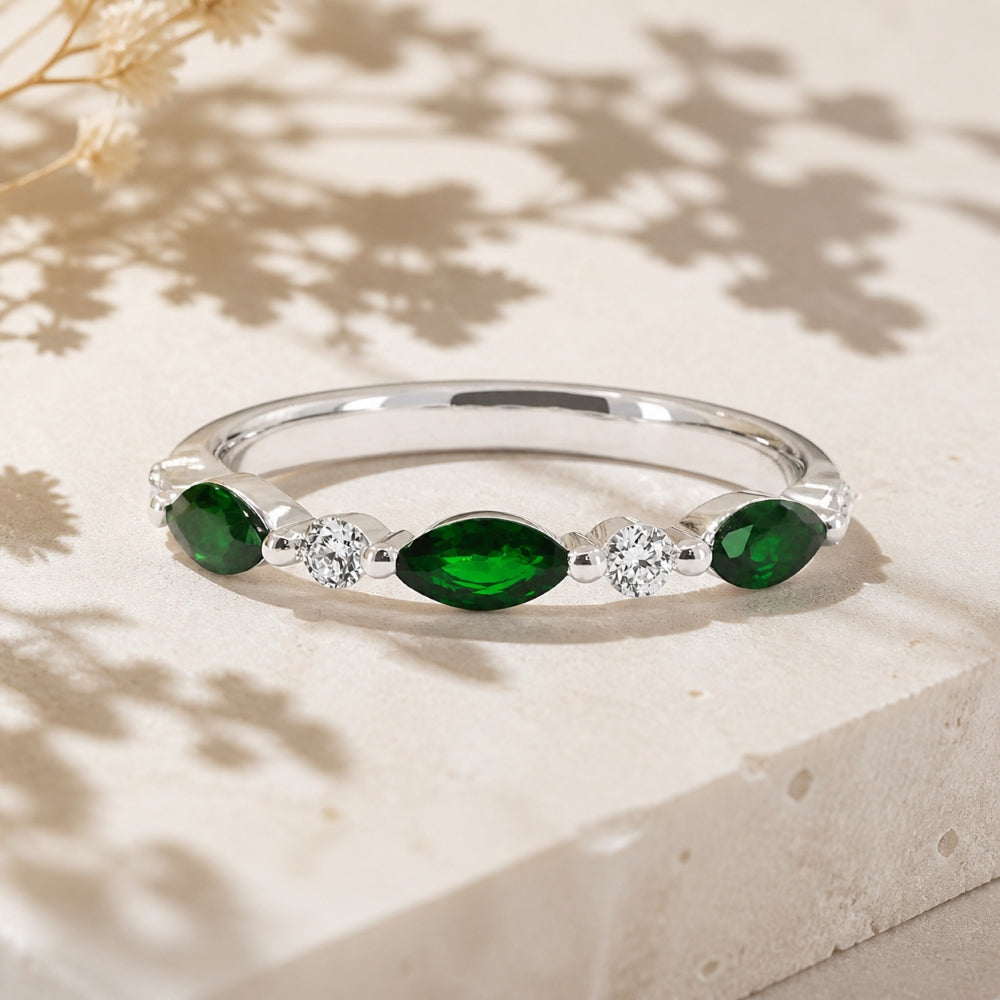R1752 - 14K White Gold Emerald, Ruby & Sapphire Stackable Ring