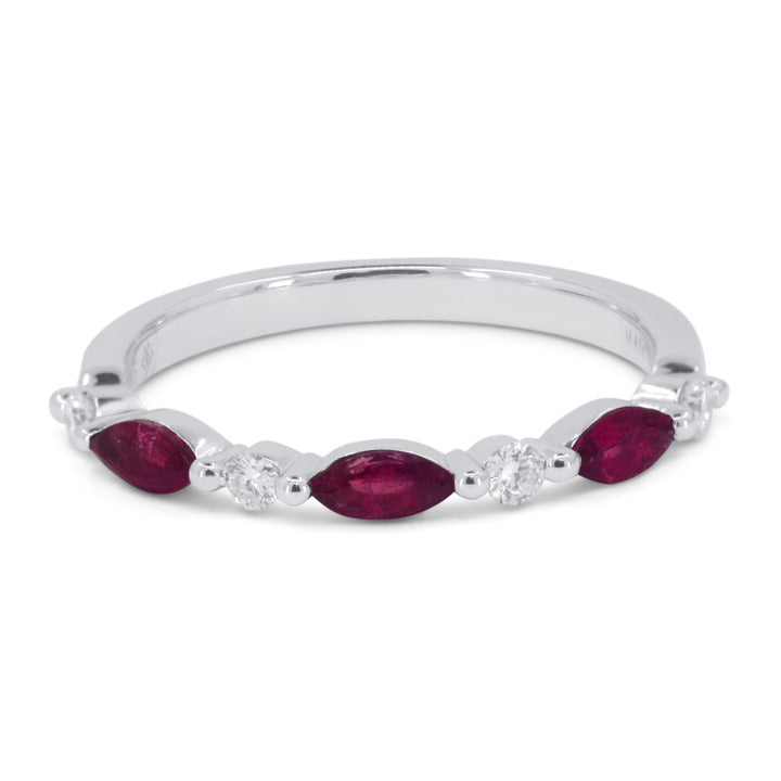 Beautiful Hand Crafted 14K White Gold 3X5MM Ruby And Diamond Arianna Collection Ring