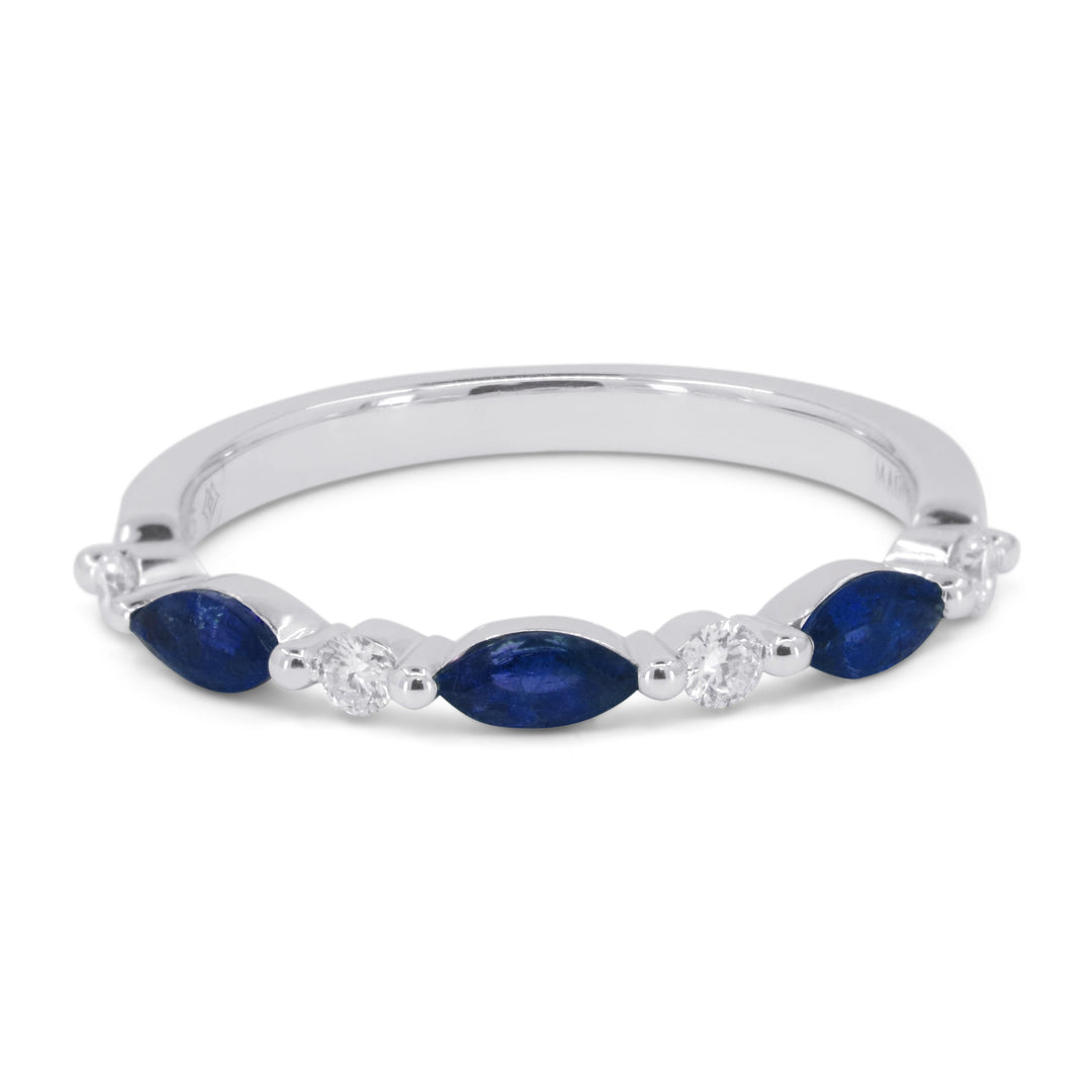 Beautiful Hand Crafted 14K White Gold 3X5MM Sapphire And Diamond Arianna Collection Ring