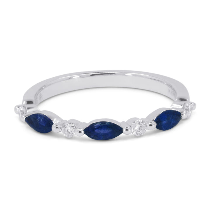 Beautiful Hand Crafted 14K White Gold 3X5MM Sapphire And Diamond Arianna Collection Ring