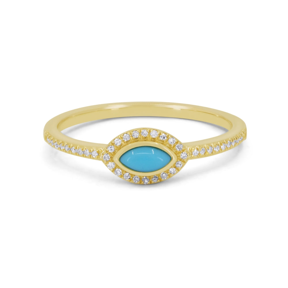 Beautiful Hand Crafted 14K Yellow Gold  Turquoise And Diamond Essentials Collection Ring
