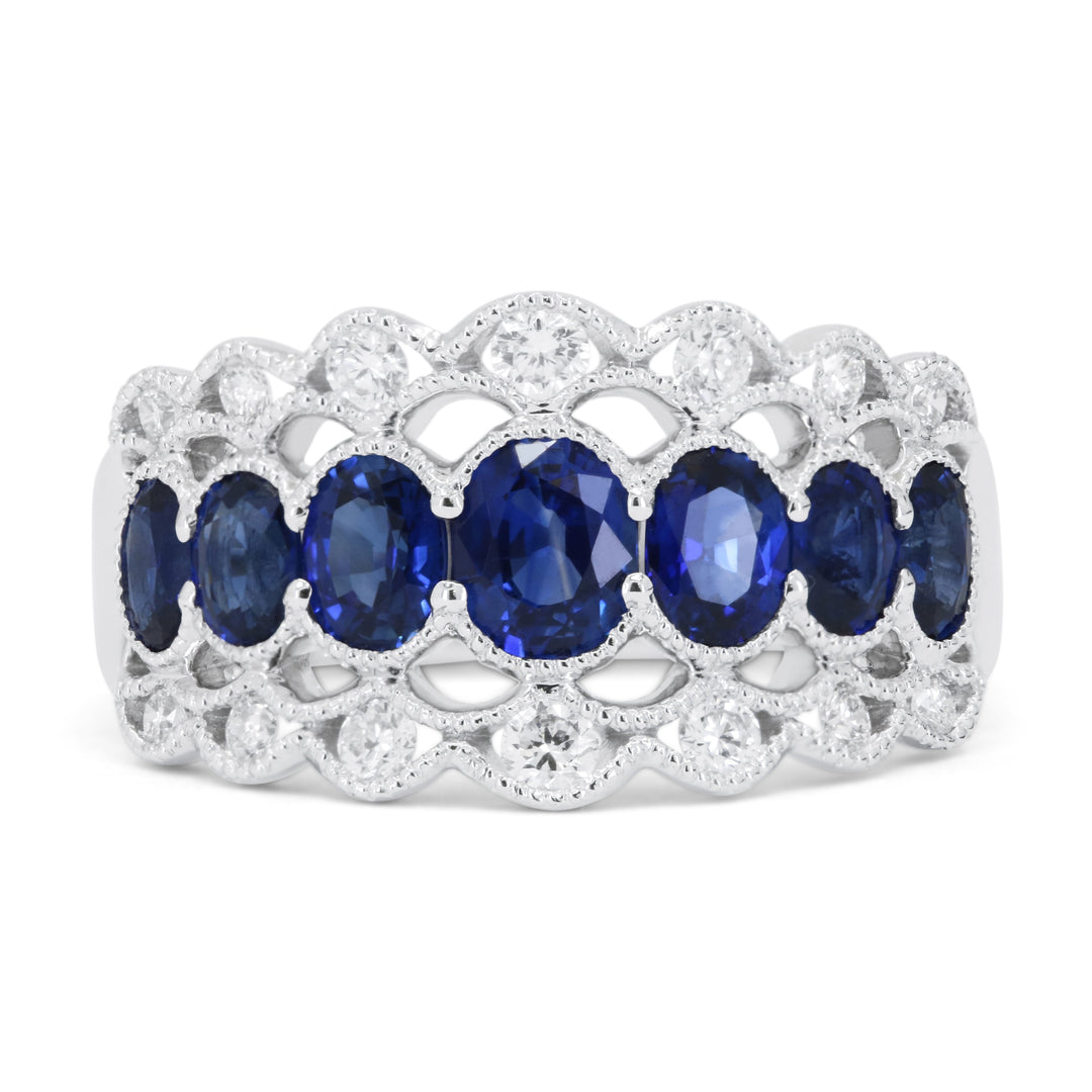 Beautiful Hand Crafted 18K White Gold  Sapphire And Diamond Arianna Collection Ring