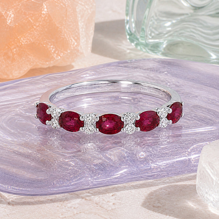 R1759 - 14K White Gold Ruby & Sapphire Stackable Ring