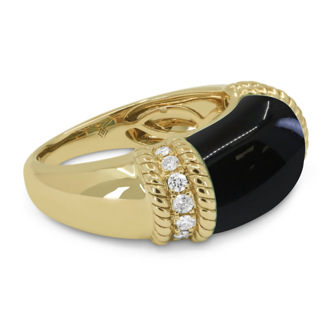 Beautiful Hand Crafted 14K Yellow Gold  Black Onyx And Diamond Milano Collection Ring