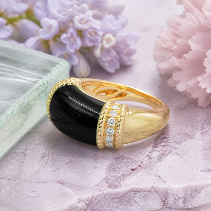 R1762 - 14K Yellow Gold Black Onyx & Turquoise Ring