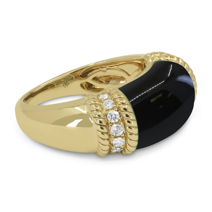 Beautiful Hand Crafted 14K Yellow Gold  Black Onyx And Diamond Milano Collection Ring