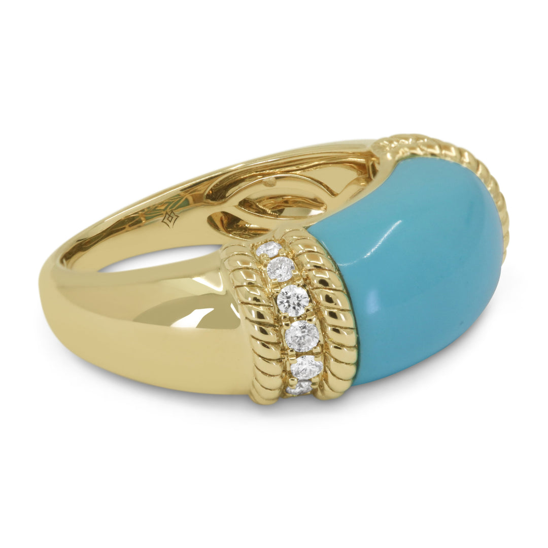 Beautiful Hand Crafted 14K Yellow Gold  Turquoise And Diamond Milano Collection Ring