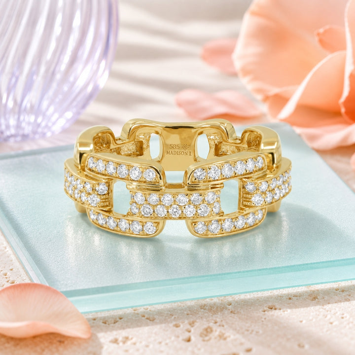 R1763 - 14K Yellow Gold Diamond Paperclip Ring