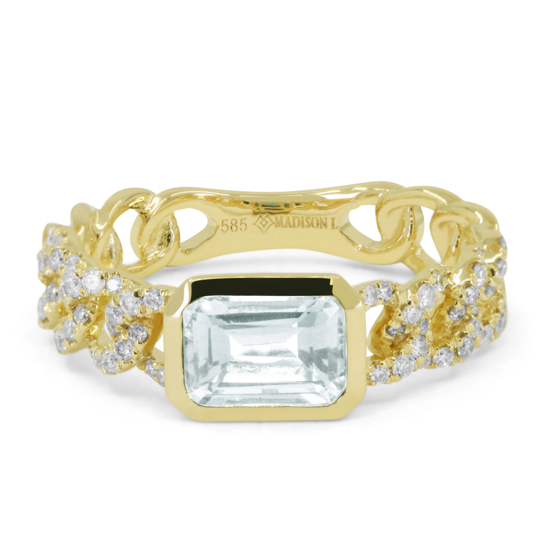 Beautiful Hand Crafted 14K Yellow Gold 5X7MM Aquamarine And Diamond Essentials Collection Ring
