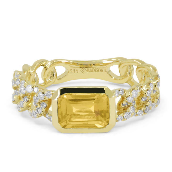 Beautiful Hand Crafted 14K Yellow Gold 5X7MM Citrine And Diamond Essentials Collection Ring