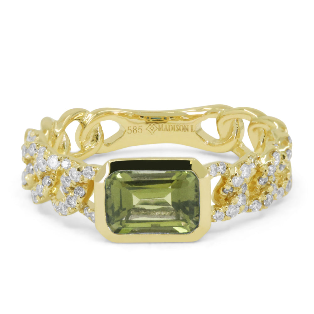 Beautiful Hand Crafted 14K Yellow Gold 5x7MM Green Tourmaline And Diamond Essentials Collection Ring