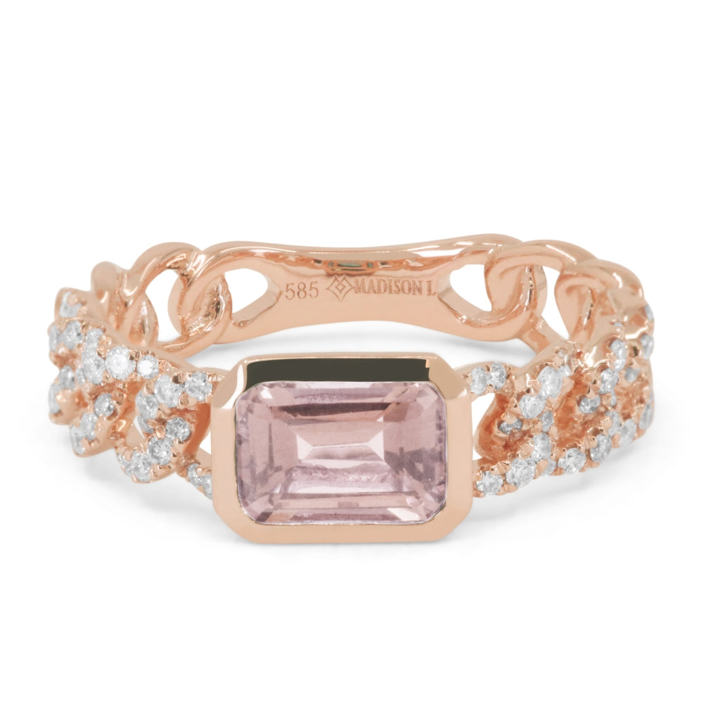 Beautiful Hand Crafted 14K Yellow Gold 5X7MM Morganite And Diamond Essentials Collection Ring