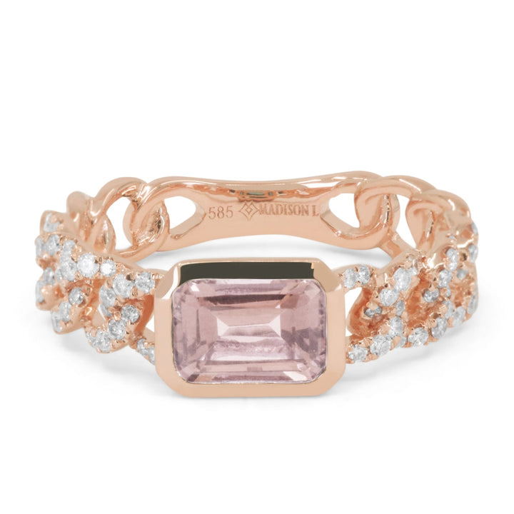 Beautiful Hand Crafted 14K Yellow Gold 5X7MM Morganite And Diamond Essentials Collection Ring