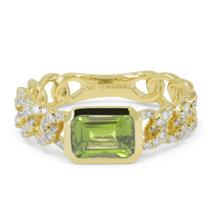 Beautiful Hand Crafted 14K Yellow Gold 5X7MM Peridot And Diamond Essentials Collection Ring