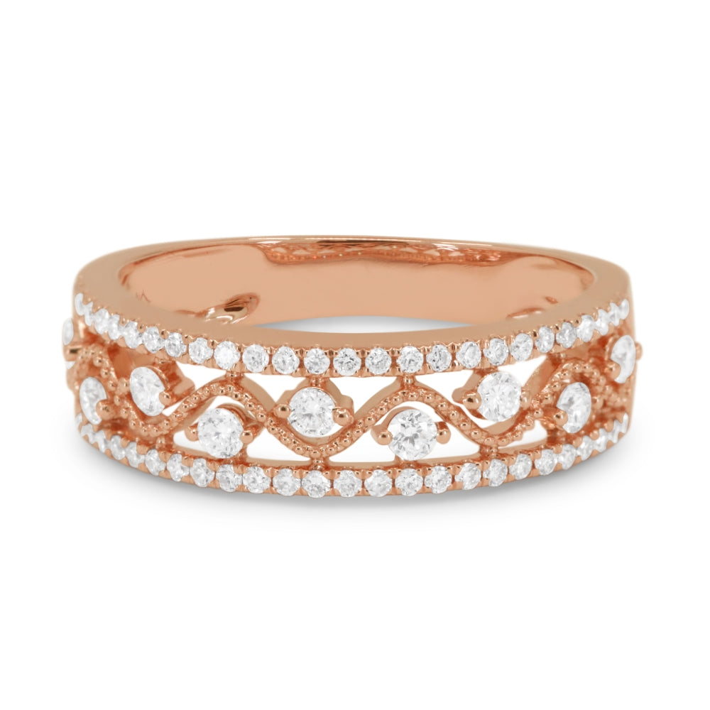 Beautiful Hand Crafted 14K Rose Gold White Diamond Milano Collection Ring