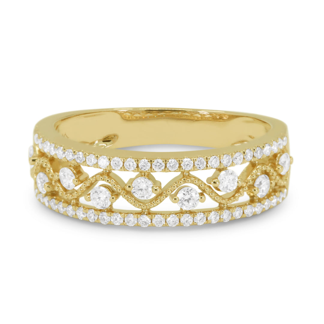 Beautiful Hand Crafted 14K Yellow Gold White Diamond Milano Collection Ring