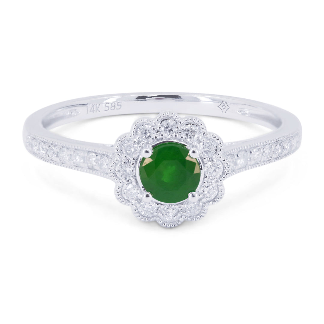 Beautiful Hand Crafted 14K White Gold 4MM Emerald And Diamond Arianna Collection Ring