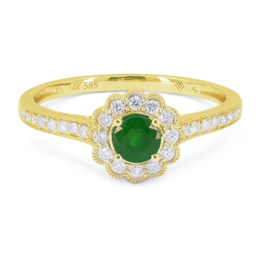Beautiful Hand Crafted 14K Yellow Gold 4MM Emerald And Diamond Arianna Collection Ring