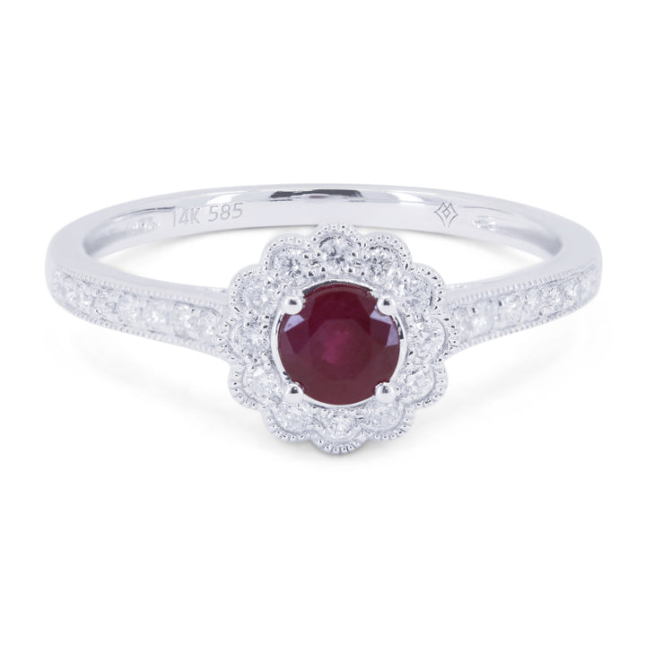 Beautiful Hand Crafted 14K White Gold 4MM Ruby And Diamond Arianna Collection Ring