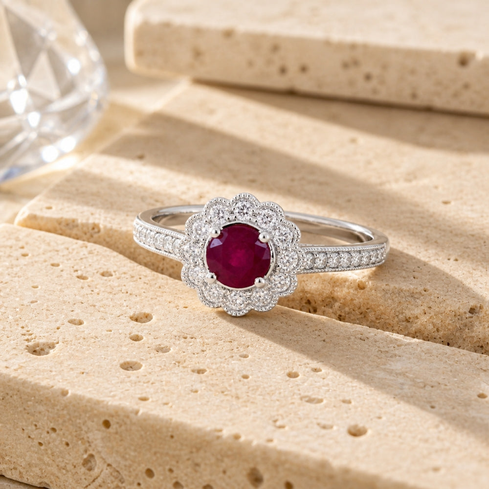 R1772 - 14K Gold Emerald, Ruby & Sapphire Round Ring