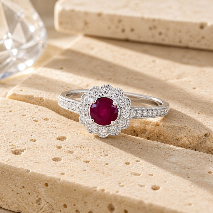 R1772 - 14K Gold Emerald, Ruby & Sapphire Round Ring