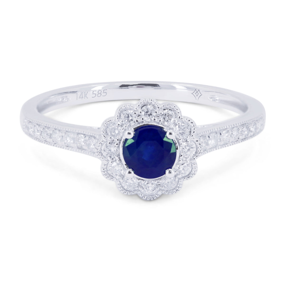 Beautiful Hand Crafted 14K White Gold 4MM Sapphire And Diamond Arianna Collection Ring