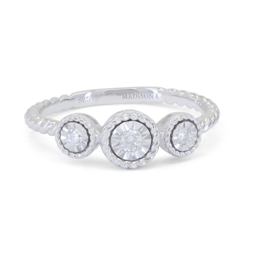 Beautiful Hand Crafted 14K White Gold White Diamond Milano Collection Ring