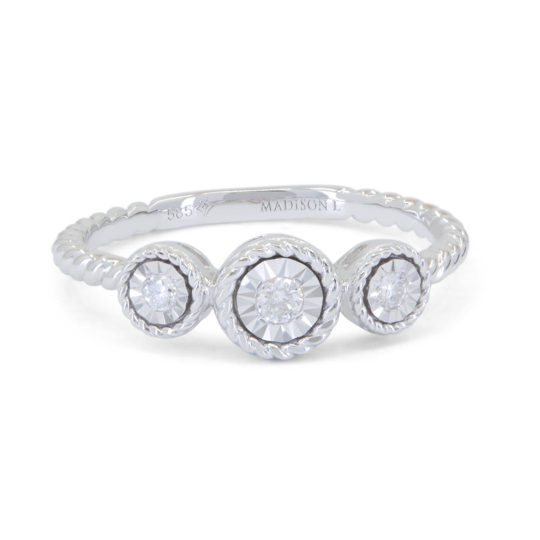 Beautiful Hand Crafted 14K White Gold White Diamond Milano Collection Ring