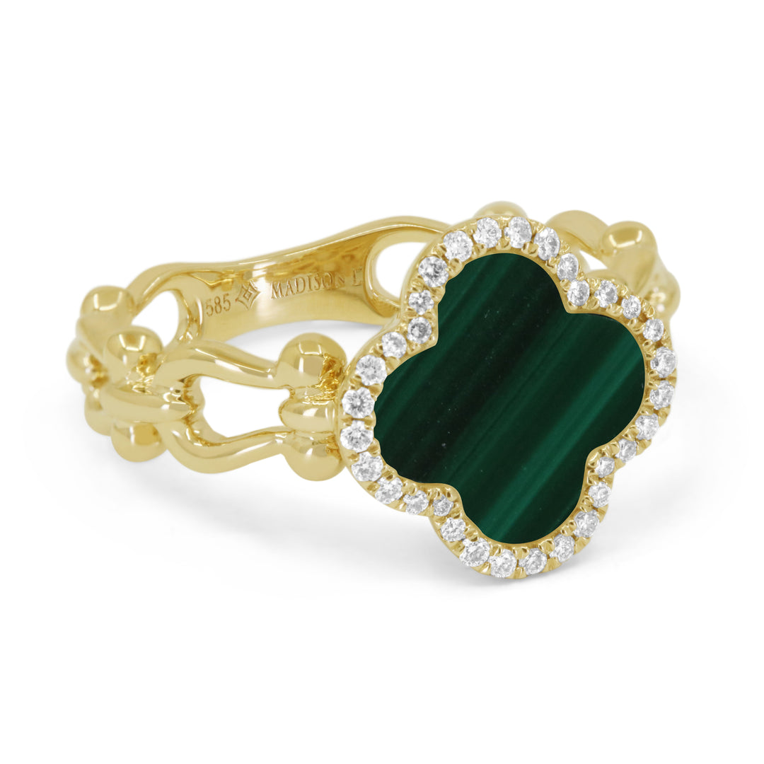 Beautiful Hand Crafted 14K Yellow Gold 10MM Malachite And Diamond Milano Collection Ring