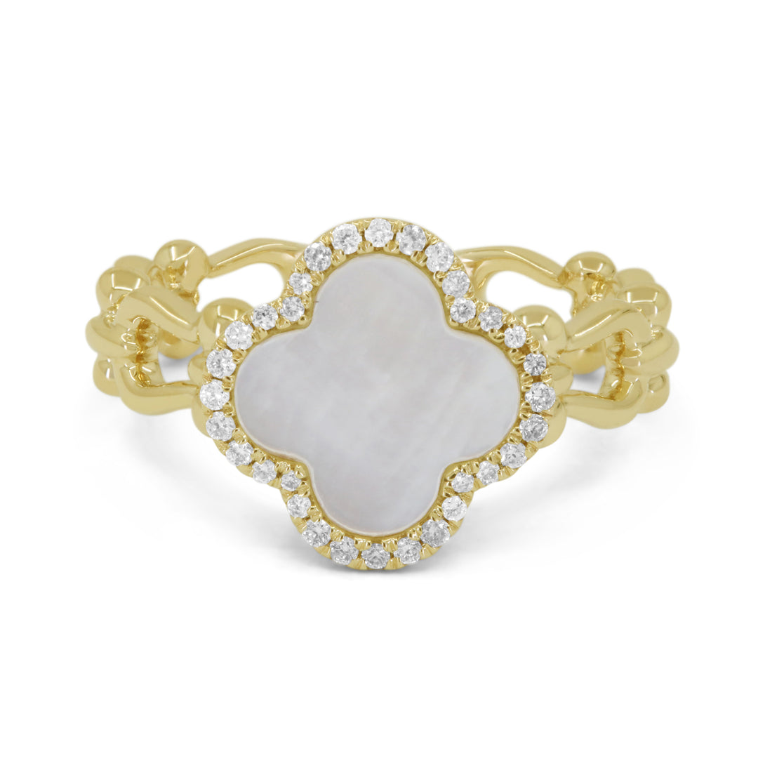 Beautiful Hand Crafted 14K Yellow Gold 10MM Mother Of Pearl And Diamond Milano Collection Ring