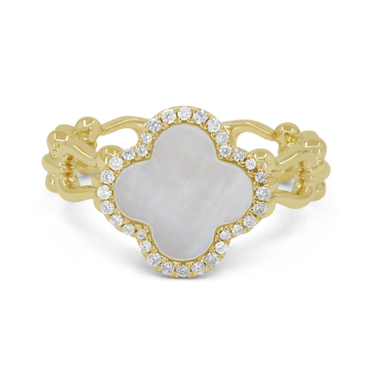 Beautiful Hand Crafted 14K Yellow Gold 10MM Mother Of Pearl And Diamond Milano Collection Ring