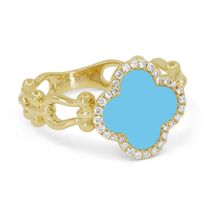Beautiful Hand Crafted 14K Yellow Gold 10MM Turquoise And Diamond Milano Collection Ring