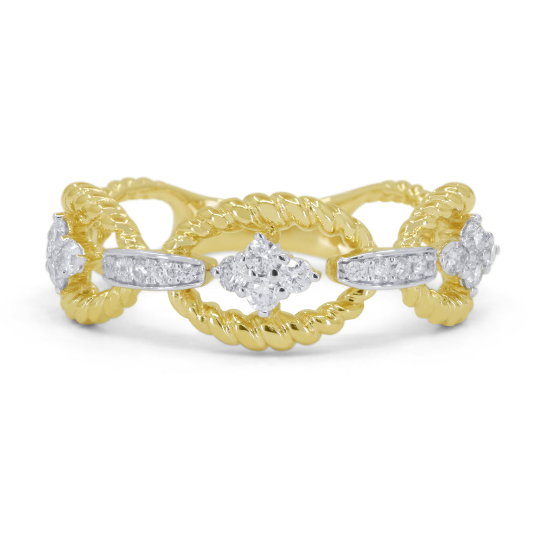 Beautiful Hand Crafted 14K Yellow Gold White Diamond Milano Collection Ring