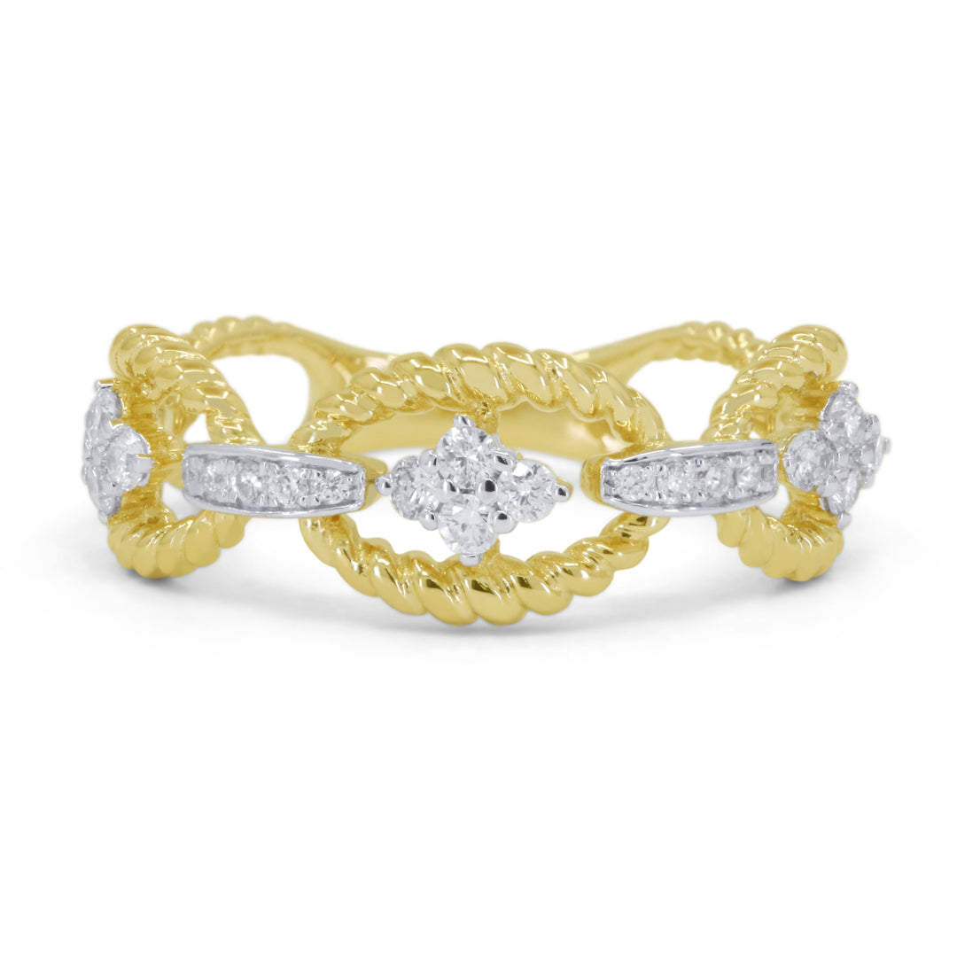 Beautiful Hand Crafted 14K Yellow Gold White Diamond Milano Collection Ring