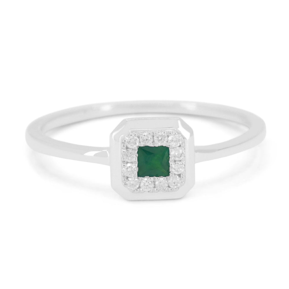 Beautiful Hand Crafted 14K White Gold 3MM Emerald And Diamond Arianna Collection Ring