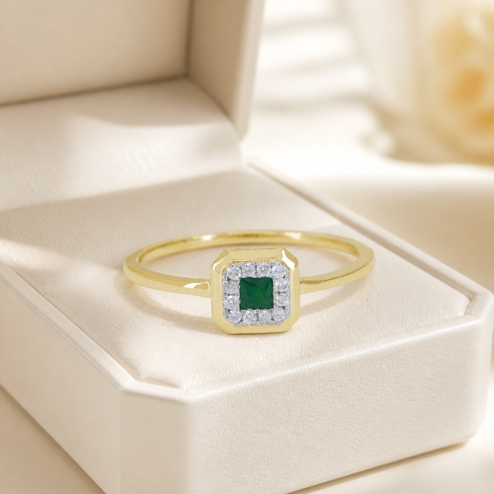 R1802 - 14K Gold Emerald, Ruby & Sapphire Cushion Ring