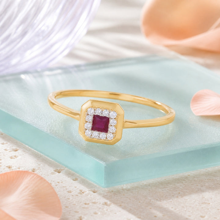R1802 - 14K Gold Emerald, Ruby & Sapphire Cushion Ring