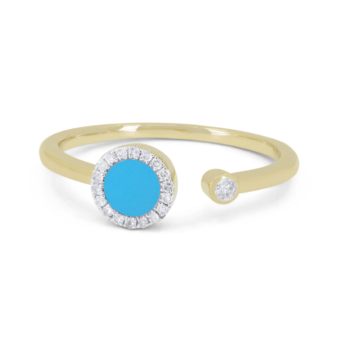 Beautiful Hand Crafted 14K Yellow Gold  Turquoise And Diamond Milano Collection Ring