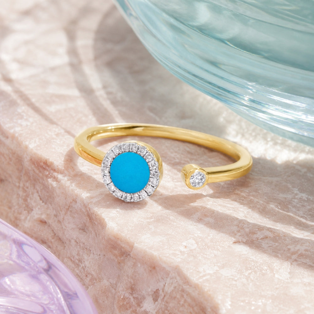R1812 - 14K Yellow Gold Black Onyx, Mother of Pearl & Turquoise Ring