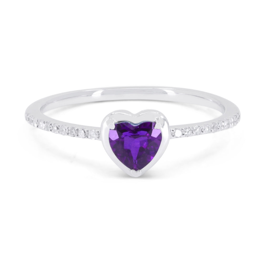 Beautiful Hand Crafted 14K White Gold 5MM Amethyst And Diamond Essentials Collection Ring