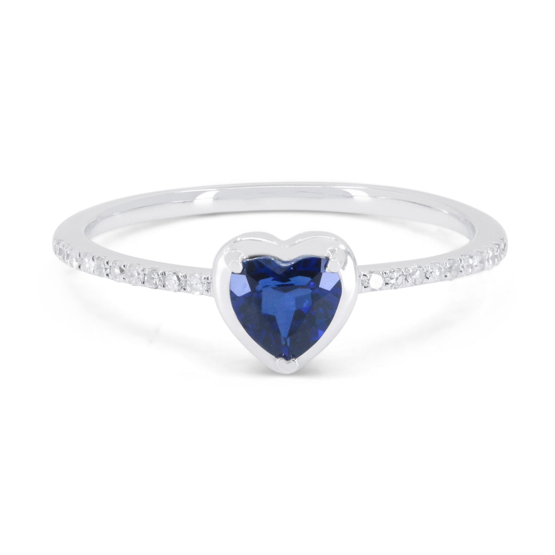 Beautiful Hand Crafted 14K White Gold 5MM Created Sapphire And Diamond Essentials Collection Ring