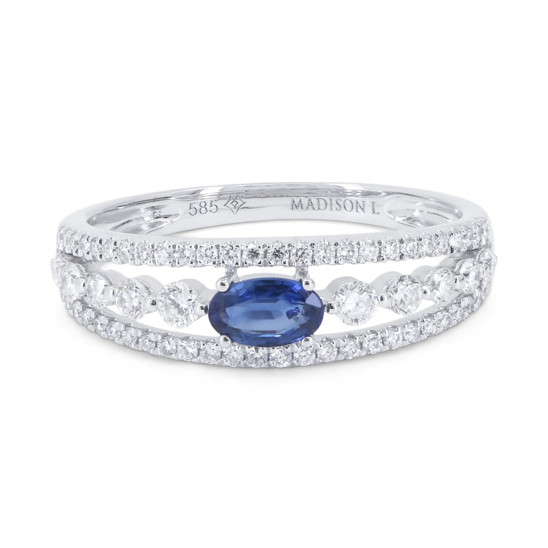 Beautiful Hand Crafted 14K White Gold 3X5MM Sapphire And Diamond Arianna Collection Ring