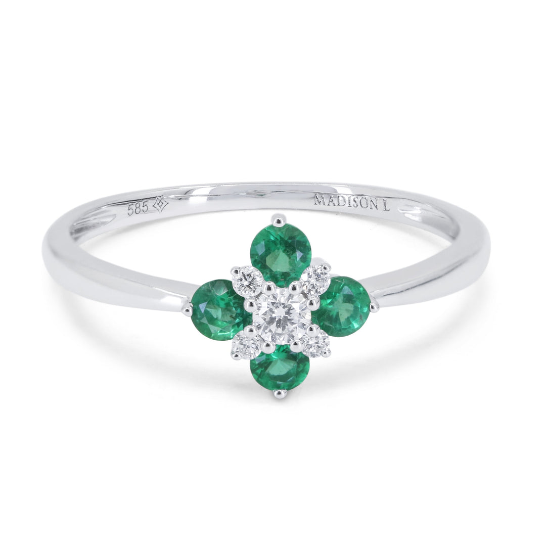 Beautiful Hand Crafted 14K White Gold 3MM Emerald And Diamond Arianna Collection Ring