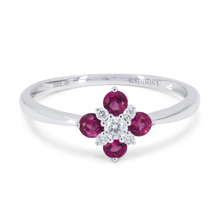 Beautiful Hand Crafted 14K White Gold 3MM Ruby And Diamond Arianna Collection Ring