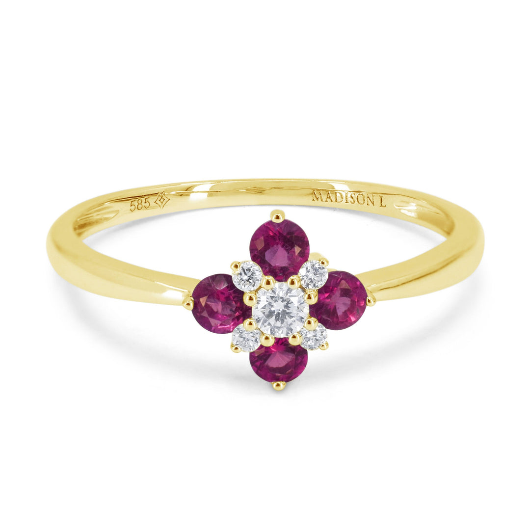 Beautiful Hand Crafted 14K Yellow Gold  Ruby And Diamond Arianna Collection Ring