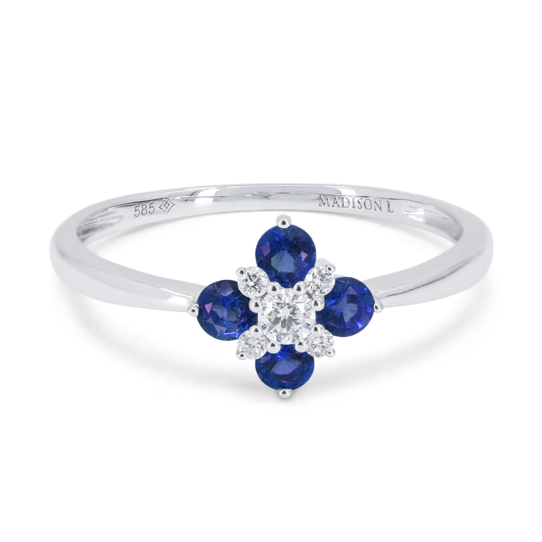 Beautiful Hand Crafted 14K White Gold 3MM Sapphire And Diamond Arianna Collection Ring