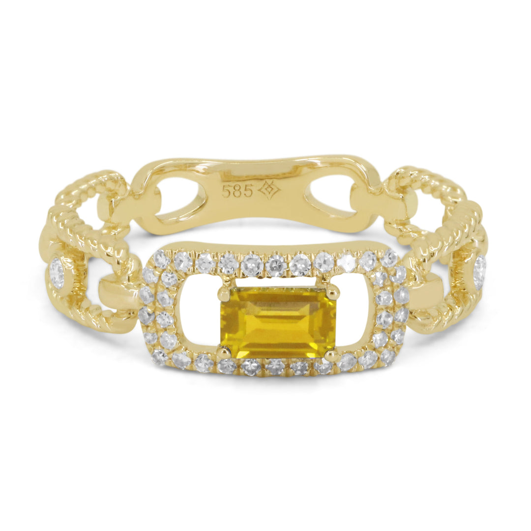 Beautiful Hand Crafted 14K Yellow Gold 3X5MM Citrine And Diamond Essentials Collection Ring